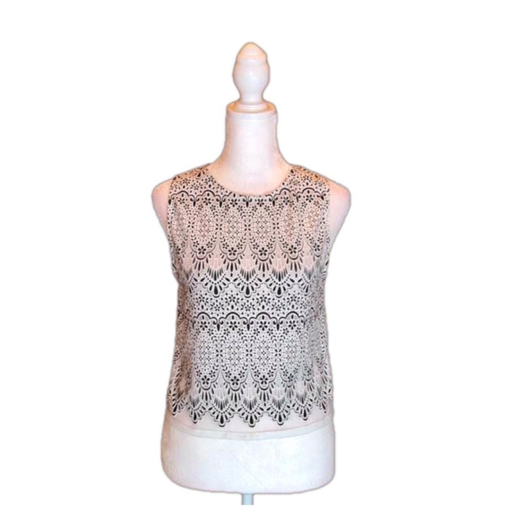 TOPSHOP PETITE Black & White Print Semi-Sheer Crop Top Size 4